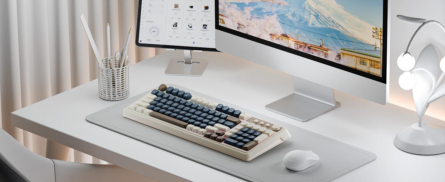 AULA S99 Key Keyboard,Tri-Mode Bluetooth 2.4GHz USB-C Gaming Keyboard with RGB Backlighting and Media Knob, 99 Keys with Number Pad, Cute Creamy Design for PC, MAC, Xbox - Ideal Gift for Gamers S99 Keyboard Fixed Keycaps & Switches (Non-Replaceable)