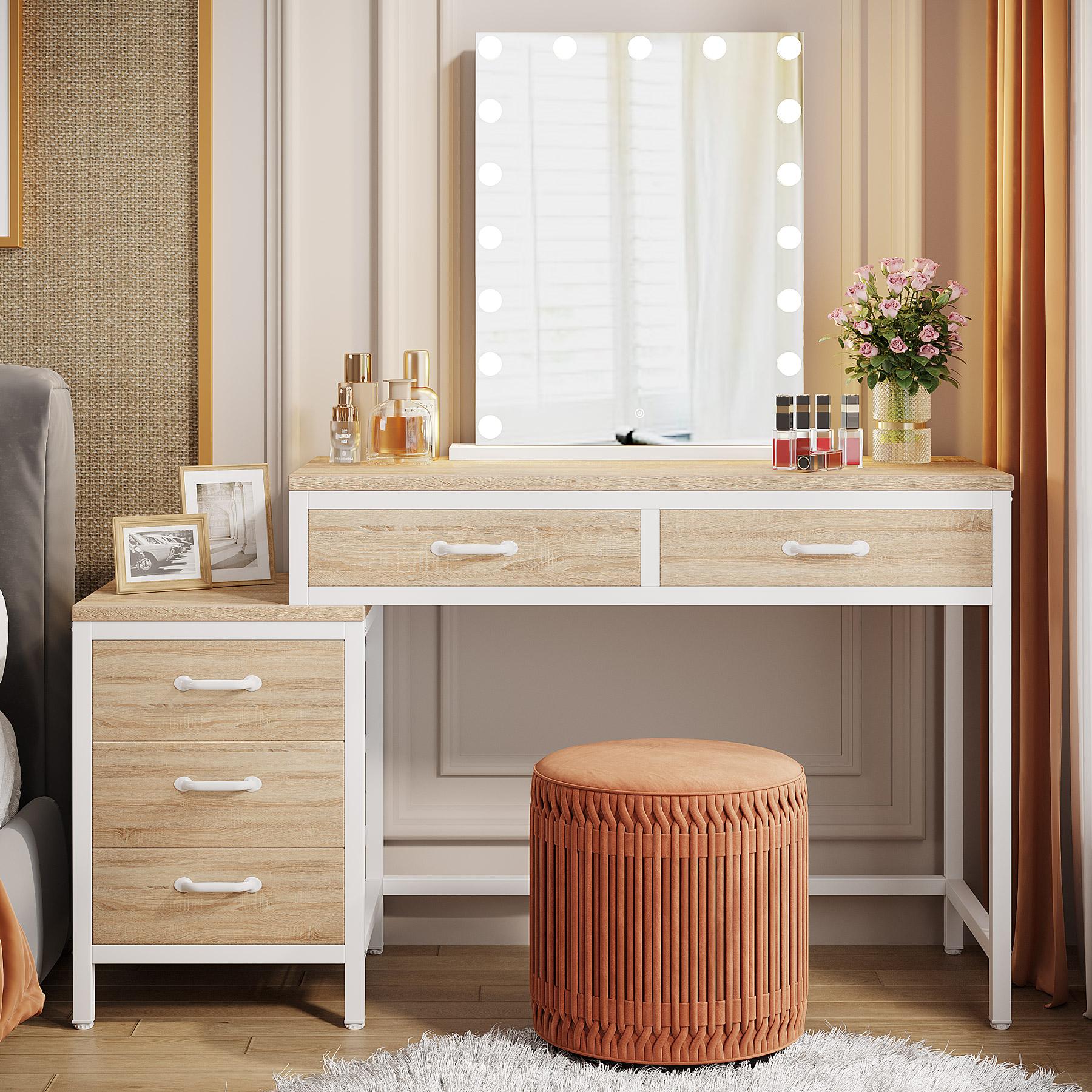 Tribesigns Vanity Desk with 5 Drawers, Makeup Vanity Table Dressing Table with Side 3-Drawer Chest, Make Up Vanities for Women, Girls (Without Mirror)