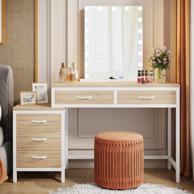 Tribesigns Vanity Desk with 5 Drawers, Makeup Vanity Table Dressing Table with Side 3-Drawer Chest, Make Up Vanities for Women, Girls (Without Mirror)