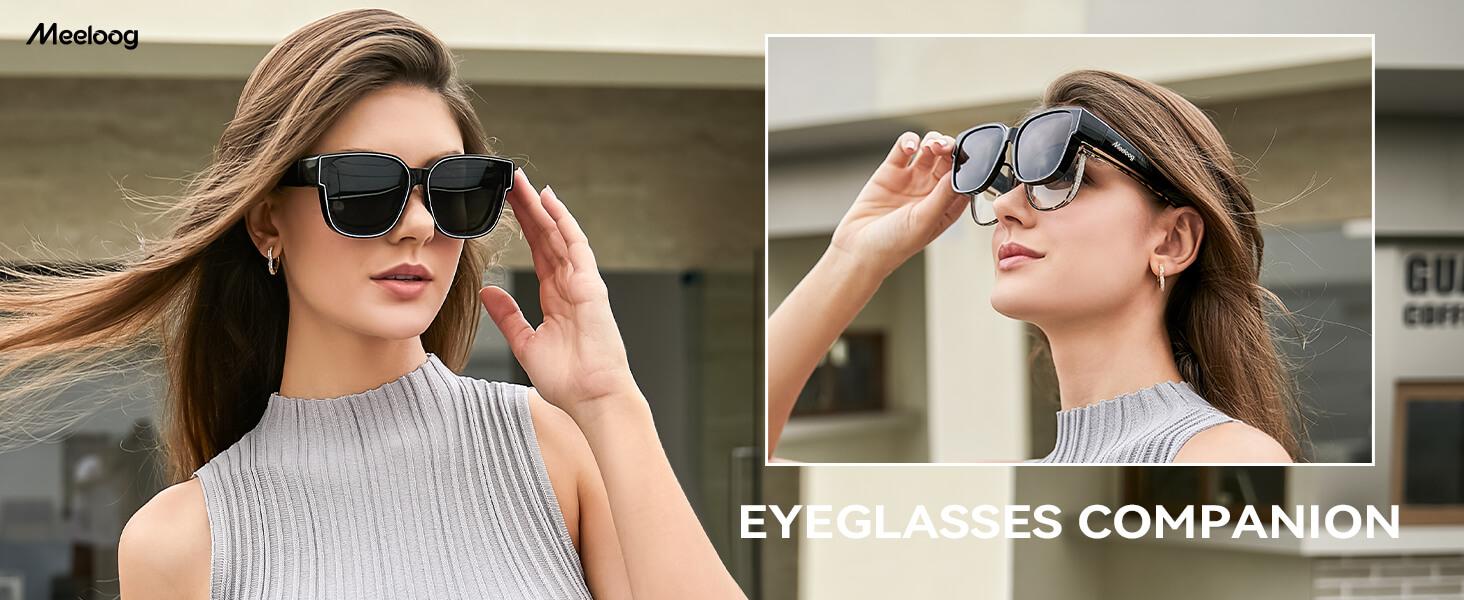 Meeloog Polarized Fit Over Glasses Sunglasses, Square Lightweight Wrap Around Shades For Women ST0898