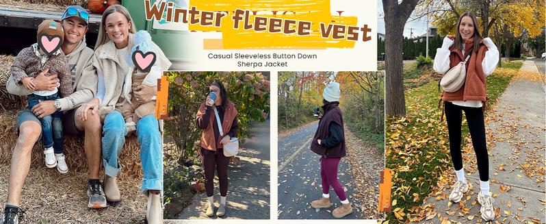 Oversized Sherpa Fleece Vest for Women Cozy Sleeveless Jacket Gilet with Pockets & Button Closure Casual Minimalist Winter Tops fleecevest oversizedfit Women'swear Basic Collared 2026 Spring Springfresh