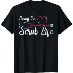 100% Cotton Medical Nursing Scrub Life Nursery Stethoscope Heart Nurse T-Shirt