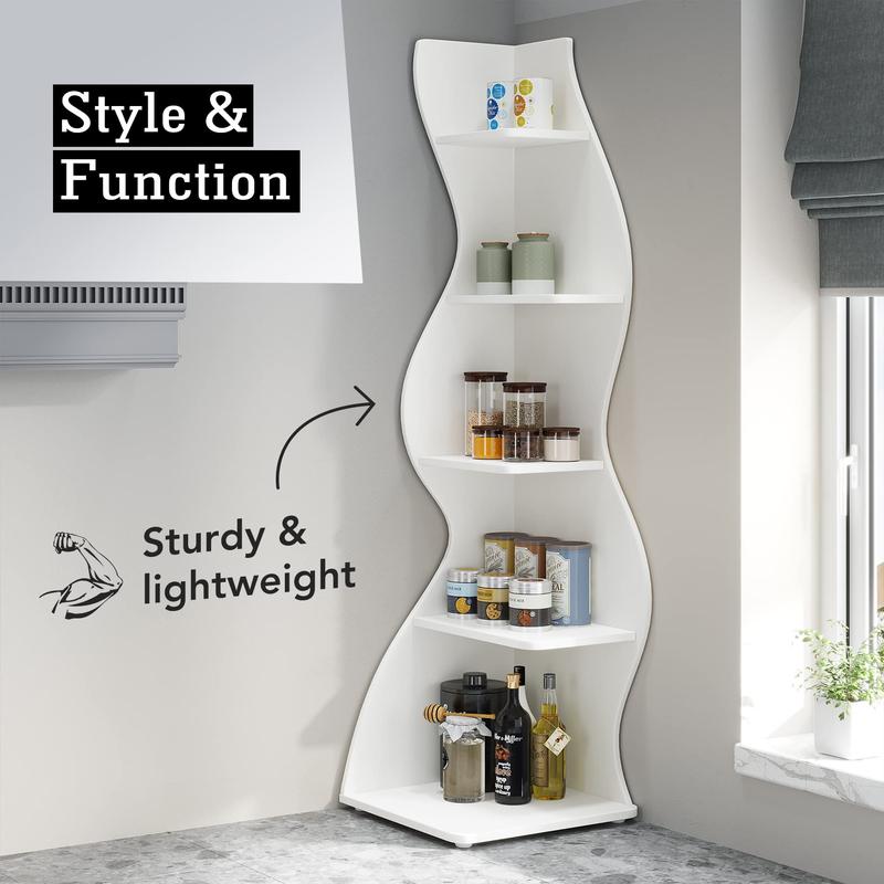 Tribesigns Modern 5-Tier Wall Corner Bookshelf, White, Stylish Corner Storage Rack for Living Room, Home Office, Bedroom & Entryway Decor Shelves Tribesigns Modern 5-Tier Wall Corner Bookshelf, White, Stylish Corner Storage Rack for Living Room, Home Office, Bedroom & Entryway Decor Shelves