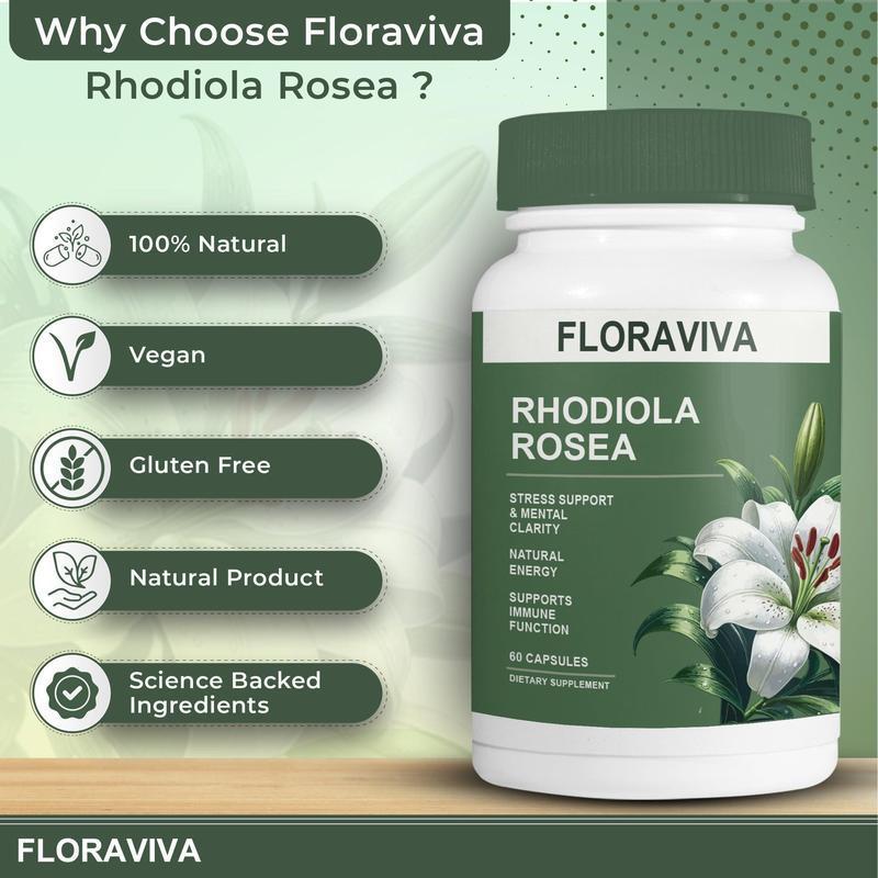 Sales king  Floraviva Rhodiola Rosea Capsules - 60 Count for Stress Support Mental Clarity & Natural Energy - Supports Immune Function  Healthcare, Supplement, Vitamin, Edible, Dietary, Fitness, Bathroom