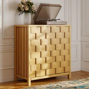 FREDEES Buffet Cabinet - Kitchen Storage with Adjustable Shelves Wood and 2 Fluted Doors