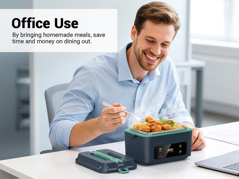 OGERY Self-Heating Electric Lunch Box, 100W Faster Heated Cordless Lunch Box for Adults with Automatic Heating, 40 fl oz 304 Stainless Steel Food Warmer with Timer for Hot Meals Anywhere