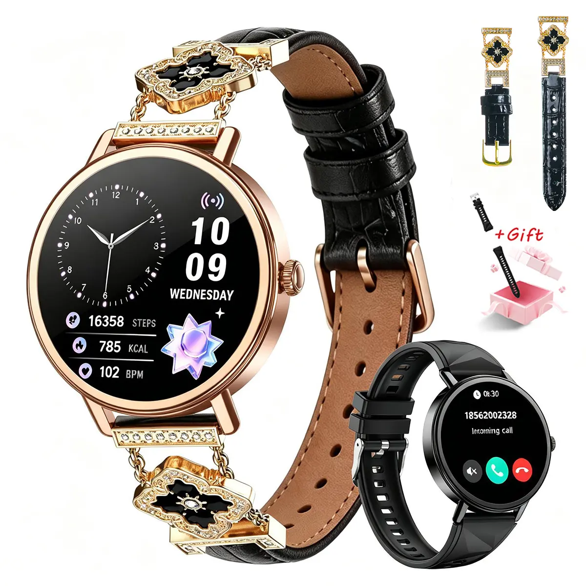 Stylish Women’s Fashion Smart Watch with Bluetooth Calling, Heart Rate & Blood Oxygen Monitor, 100+ Workout Modes, Compatible with iOS Android