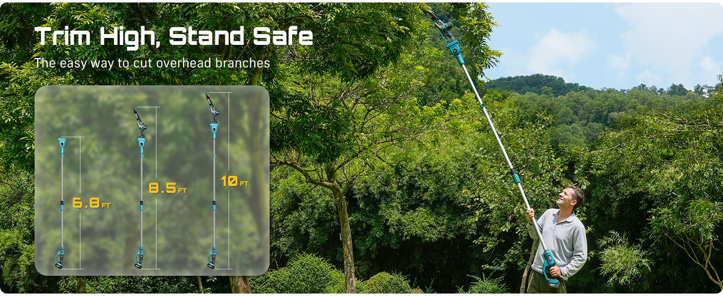 SEESII (10/8/6)-Inch 2-in-1 Cordless Pole Saw & Mini Chainsaw, 900W Brushless Motor & 2 x 2/4.0Ah 21V Batteries, 16Ft Max Reach & 14 Piece Kit for Tree Trimming CHT11