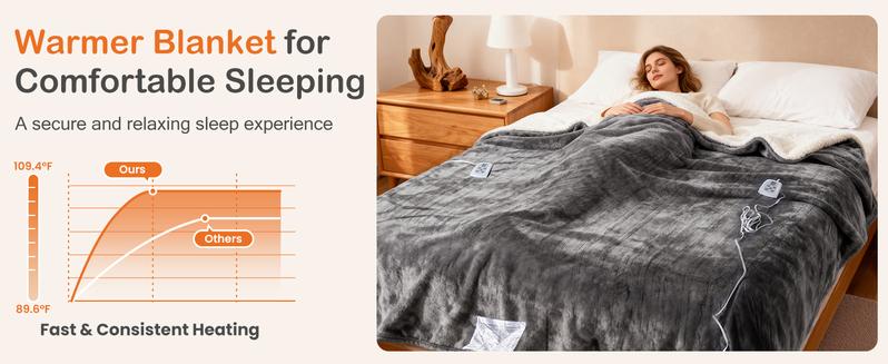 Heated Blanket, Heating Electric Blanket with 10 Heat Levels and Auto-Off, Washable Dual-Sided Flannel & Sherpa Fabric Electric Throw Blanket Warmer for Office Home Use, Gifts for family