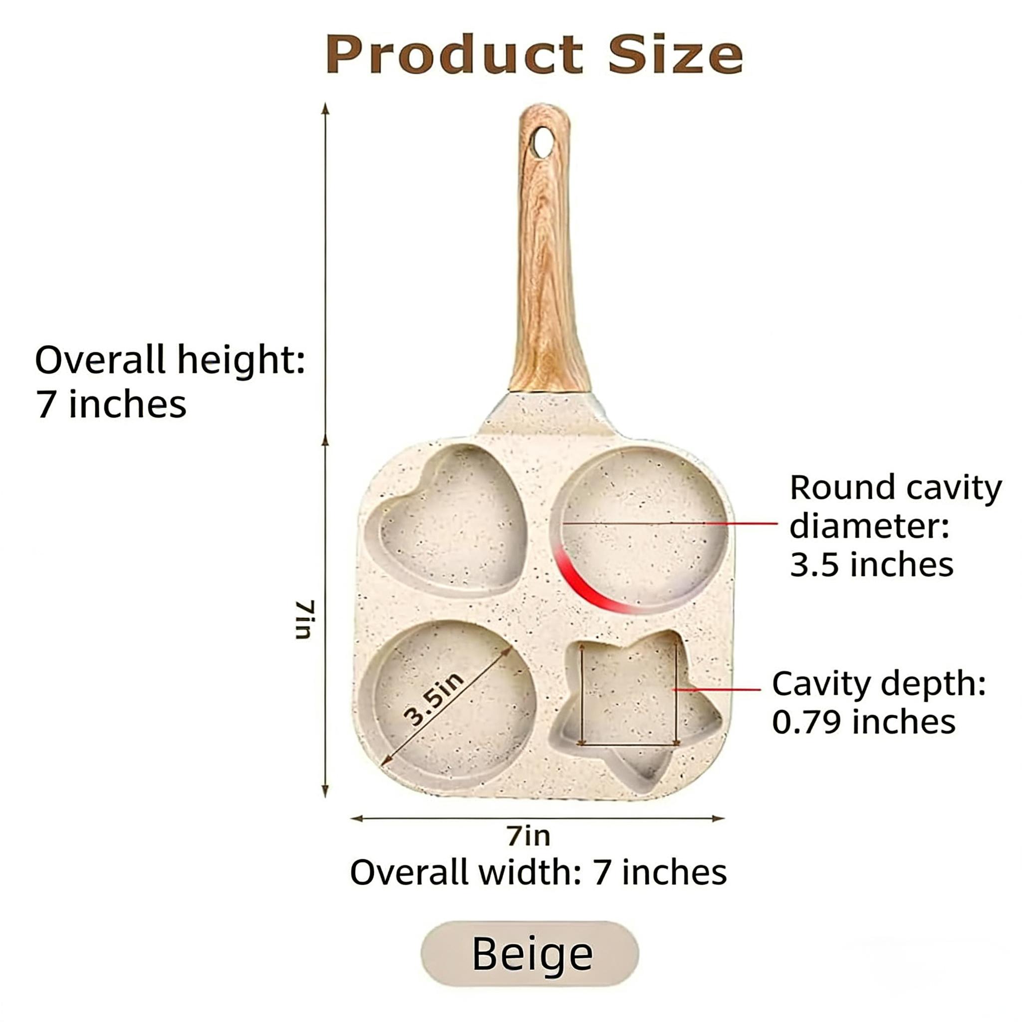 Non-stick egg frying pan, 4-hole Heart-Shaped Pancake Pan with Wooden Handle,Granite-Style Breakfast Skillet, Small Nonstick Pan for Eggs, Omelets, Toast, Pancakes & Crepes, Easy-Clean Multifunctional Kitchen Gadget, Compact Birthday Gift Idea pan