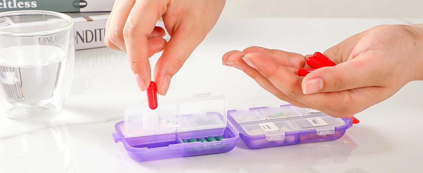 Travel Pill Organizer Box with 146 Labels, 10 Compartment Small Pill Case Medicine Kit, Portable Pocket Purse Pharmacy, Daily Weekly Vitamin Supplement Medication Holder Travel Pill Organizer Box with 146 Labels, 10 Compartment Small Pill Case Medicine Kit, Portable Pocket Purse Pharmacy, Daily Weekly Vitamin Supplement Medication Holder