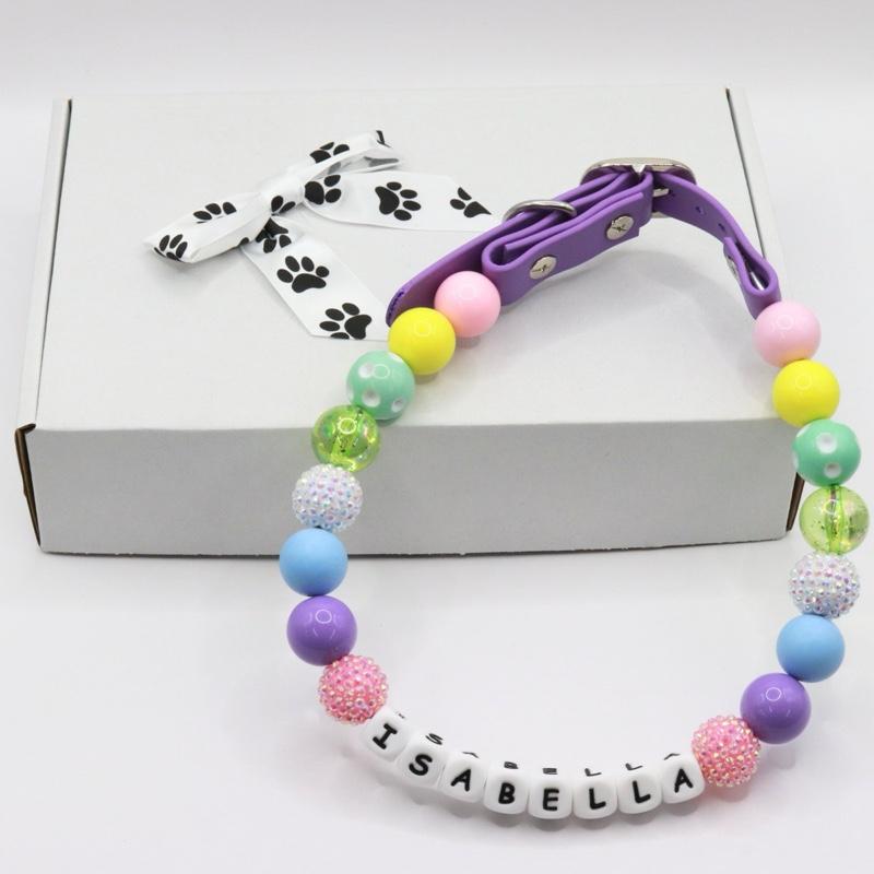 Custom Beaded Name Collar for Dogs and Cats-Easter Small,Medium and Large Pets-Adjustable Handmade in the USA-Personalized Pastel and Cute Bead Colors