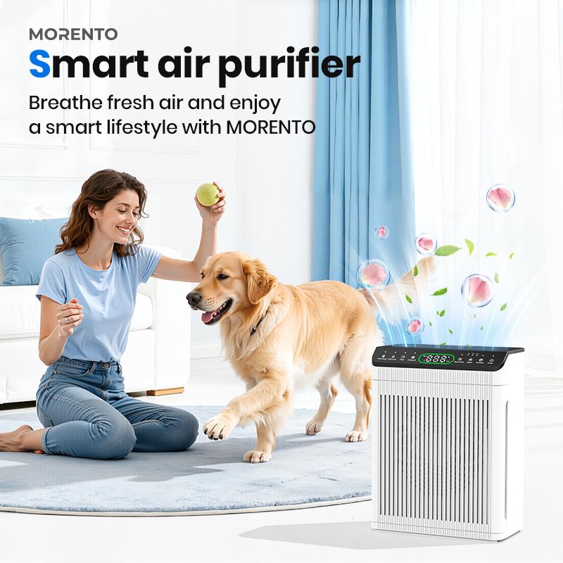 MORENTO Large Air Purifier 1096 ft² Coverage with PM2.5 Display & Timer Pet Mode, HEPA Filter Washable Pre-Filter, Aromatherapy, Smart Auto Mode for Home