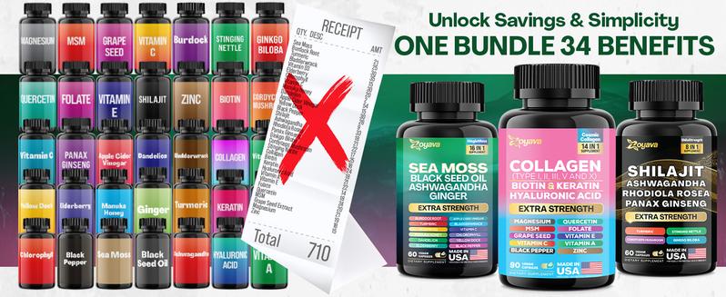 Zoyava Ultimate Wellness Trio: Sea Moss, Collagen, & Shilajit - Multivitamin All-in-1 Dietary Supplements - Made in USA - Highly Potent Ingredients for Fitness & Healthcare Zoyava Ultimate Wellness Trio: Sea Moss, Collagen, & Shilajit - Multivitamin All-in-1 Dietary Supplements - Made in USA - Highly Potent Ingredients for Fitness & Healthcare