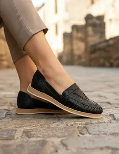 Women's Handmade Mexican Leather Huaraches Flat Slip-On Sandals Model 813 Round Toe Genuine Leather Upper Comfortable Ethically Made in Mexico Footwear Walking Shoes