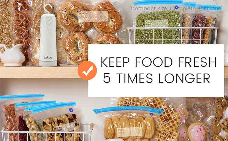 TAKOO Reusable Vacuum Sealer Bags – 4 BPA-Free Storage Bags with 4 Clips – Freezer, Microwave & Dishwasher Safe – Odor-Resistant, Leak-Proof – Compatible with TAKOO Vacuum Sealers