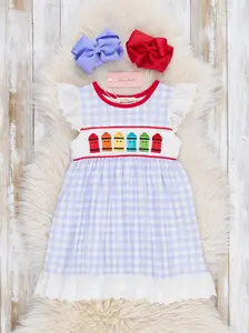 Bright Crayons Embroidered Gingham Dress