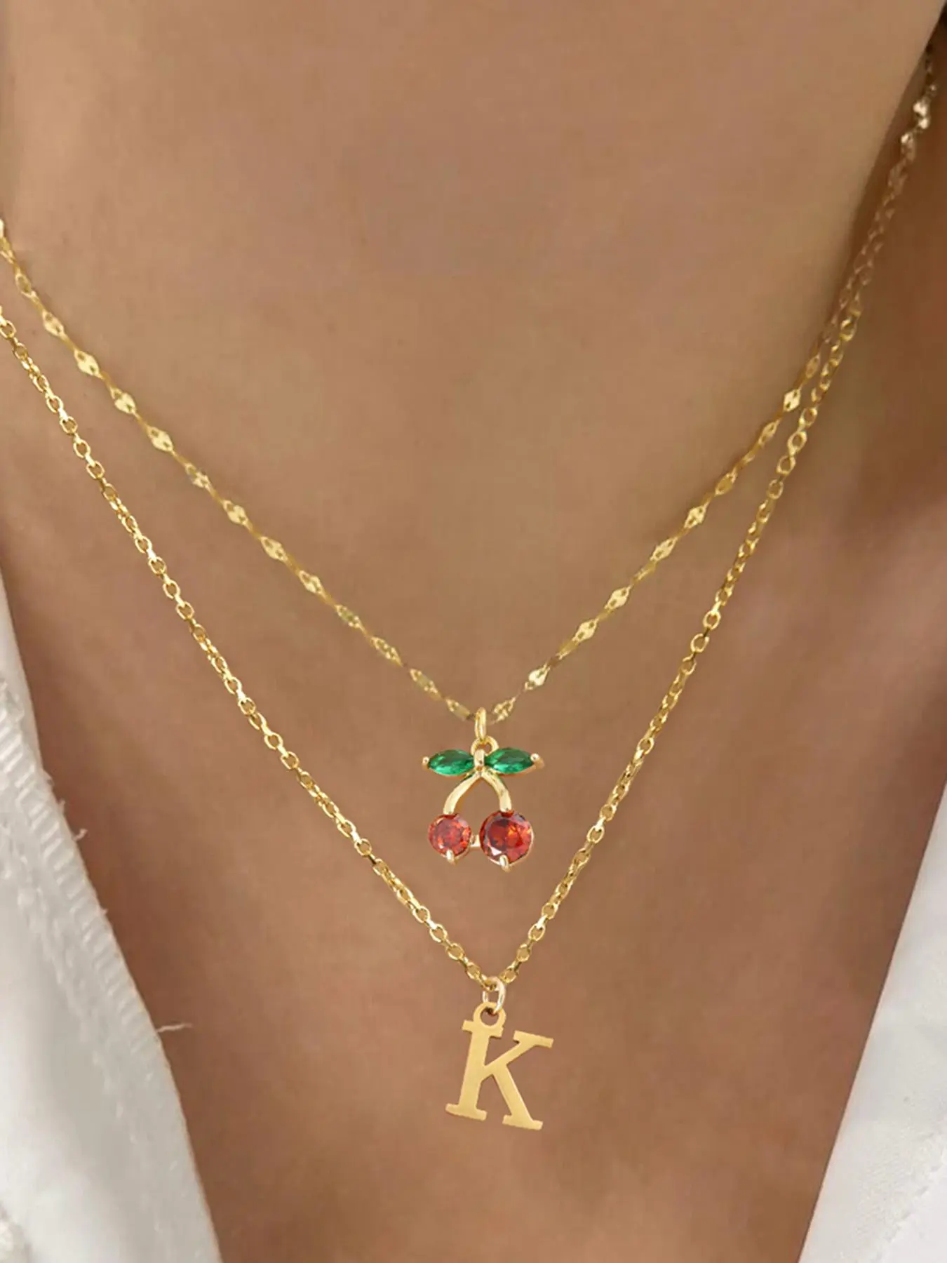 Cherry & Lip Design Pendant Necklace, Dangling Charms Necklace, Stainless Steel Layered Chain for Women, Fashion Jewelry for Party, Daily Decor, Trendy All-match & Exquisite Jewelry for Birthday Gift, Necklace Set, Stainless Steel Necklaces