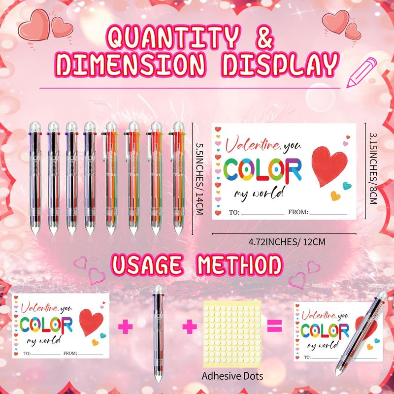Inspirational Gift Exchange for Student, Classroom Gift with Multicolor Ballpoint Pen and Cards Retractable Cute Pen Heart Shaped Card Classroom Small Gift Stationery for School Class Student Greeting Boy and Girl Easter Gift Exchange, 24/30/32pcs