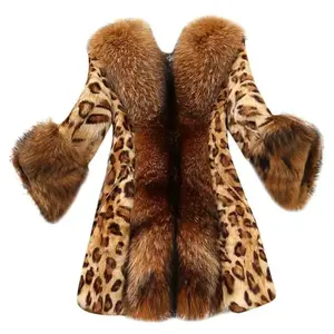 2025 New Women's Autumn And Winter Fur Custom Coat For Mid-length Leopard Print Imitation Raccoon Collar Artificial Wool Warm Tops Casual Womenswear Jackets Can be used with a raincoat