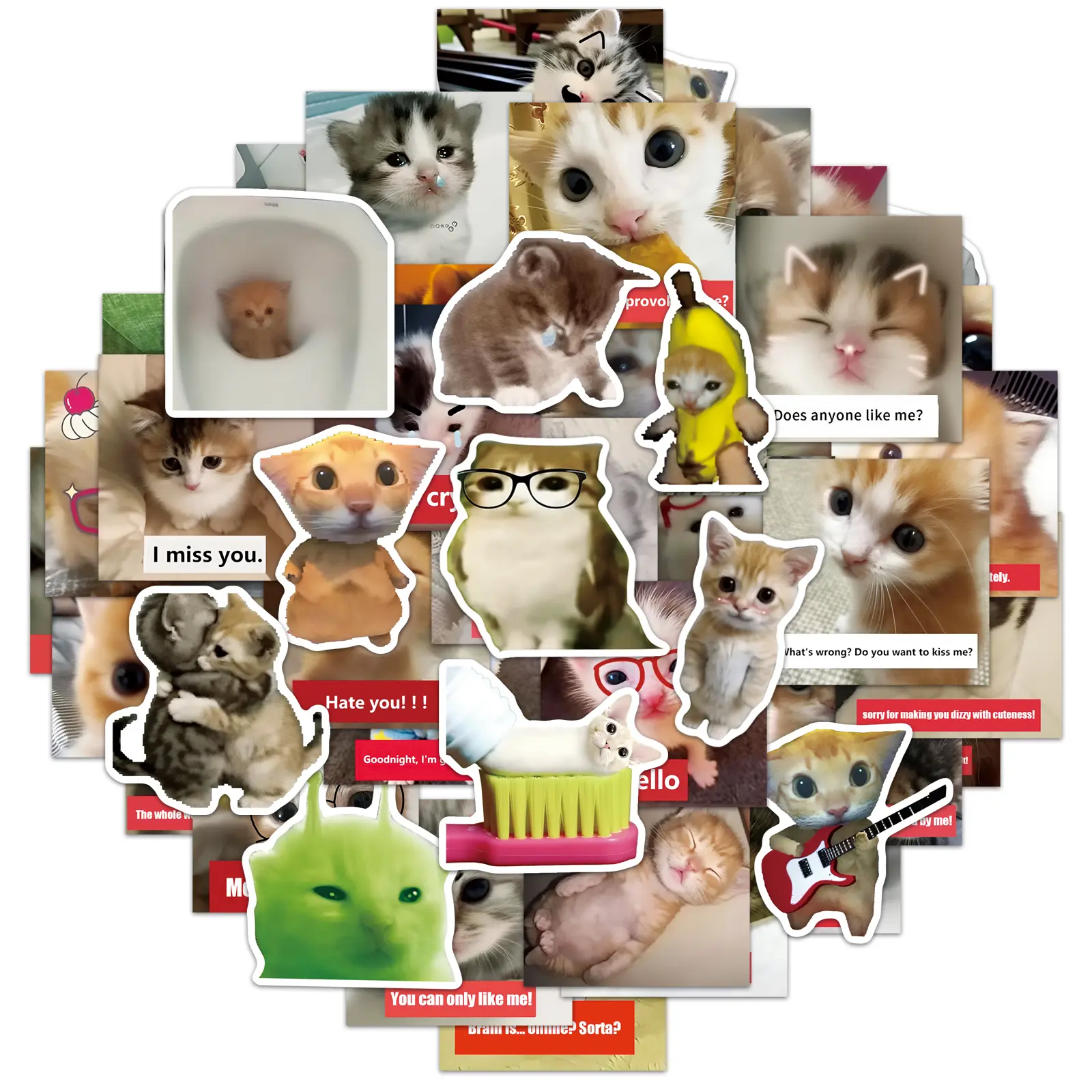 Cartoon Creator Cat Meme Sticker Pack (50 PCS) - Waterproof, Reusable, Crisp Print, Varied Designs, Universal Fit DIY Scrapbooking Accessory for Phones, Laptops, Cellphones - Easter Gift for Friends (Toys & Hobbies)