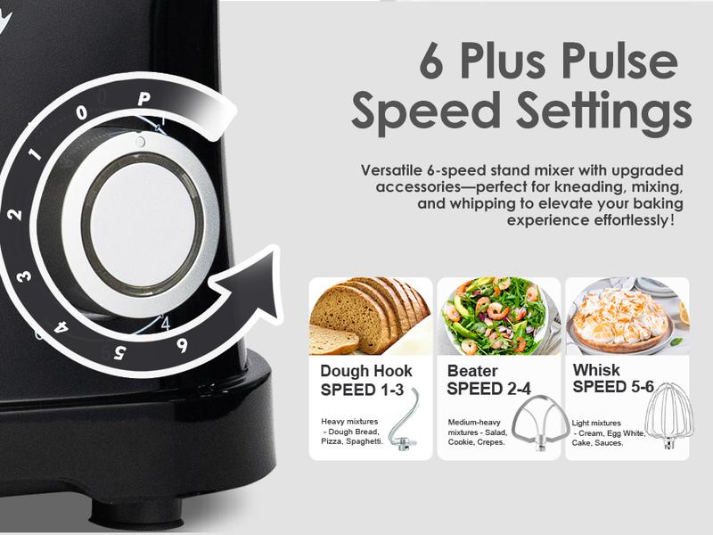 Kitchen in the Box Stand Mixer 8.5 Quart 900W Electric Mixer with Stainless Steel Bowl, 6 Speed Settings, Dough Hook, Flat Beater & Egg Whisk for Heavy Dough, Large Capacity Food Mixer for Home Cooks Household