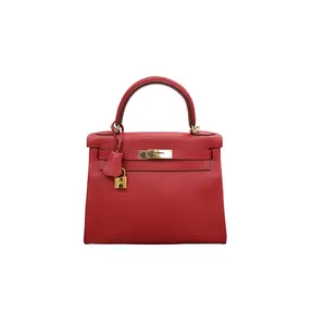 Pre-owned HERMÈS Canvas Shoulder Bags Kelly 28 in Rouge Casaque Togo