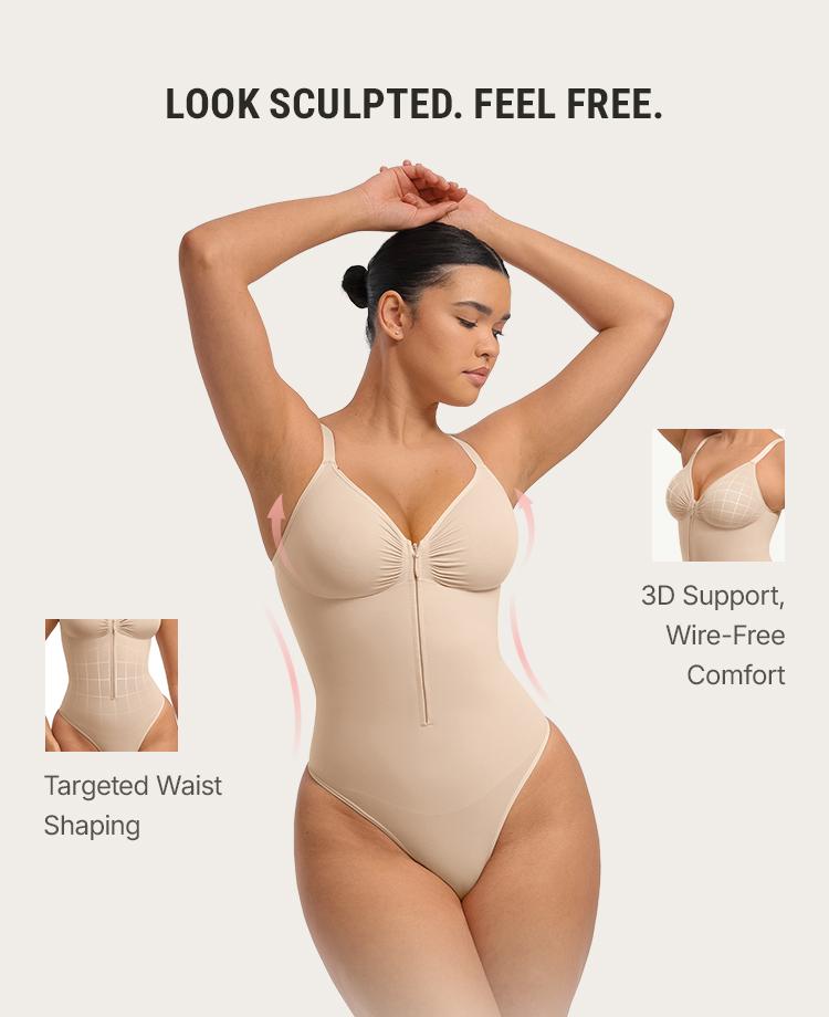 FeelinGirl #Live2 Seamless Covered Bust Jumpsuit Thong Bodysuit Peach heart collar Fit Womenswear Comfort Shapewear Breathable Comfortable Day Tummy Tuck Garment Shaper Clothes Smooth Zipper Spaghetti Strap
