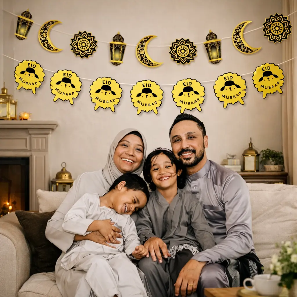Eid Paper Garland Decorations – Moon, Lantern & Sheep Banner Set