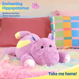 PEACHCAT Enchanting Hippopotamus 23.6 inch 5 lbs Hippo Weighted Stuffed Animal with Gold-foiled Heart Patterns & Bright Yellow Wings Cute Plush Toy for Kids Adults