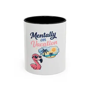 Mentally on Vacation Coffee Mug — Flamingo Palm Beach Tropical 11/15oz Accent Mug