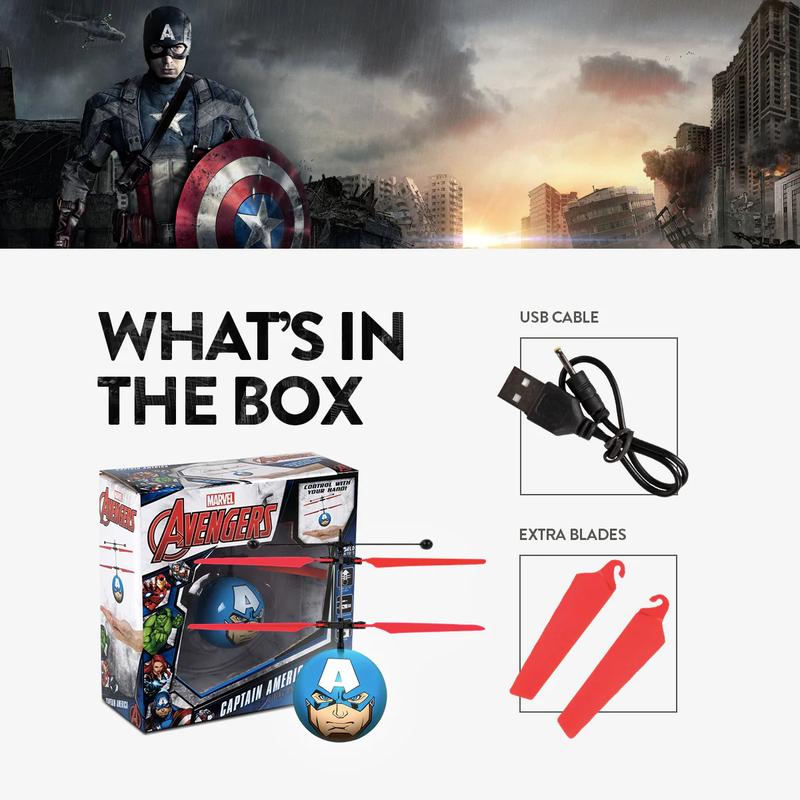 Marvel IR UFO Helicopter Ball  - Captain America, Iron Man, Hulk, X-Men Deadpool, Spider-Man, Thor, Black Panther, Guardians of the Galaxy - Officially Licensed