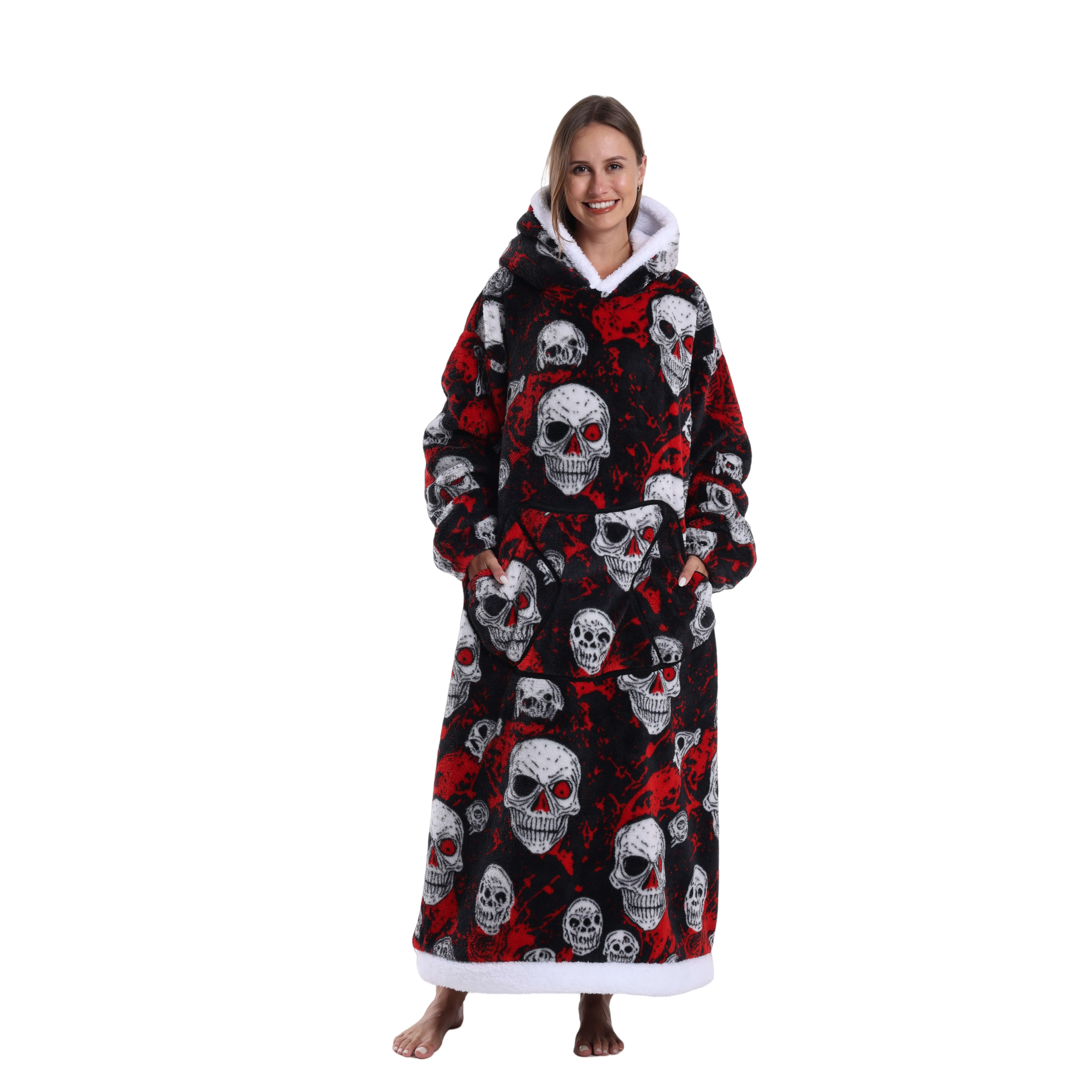 Women's Plus Size Soft Flannel Hooded Wearable Blanket, Oversized Female Loungewear Pullover with Large Pocket, Ideal for Womens Gifts homeessentials