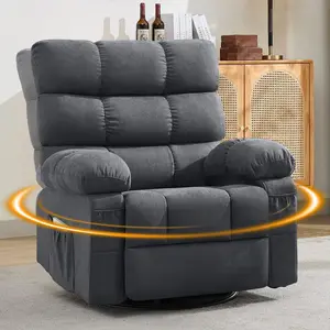 Swivel Rocker Recliner Chair 360° Swivel Glider for Small Spaces with Side Storage Pockets Manual Reclining Reading Chair Upholstered High Back Ergonomic Support for Living Room Bedroom,Gray