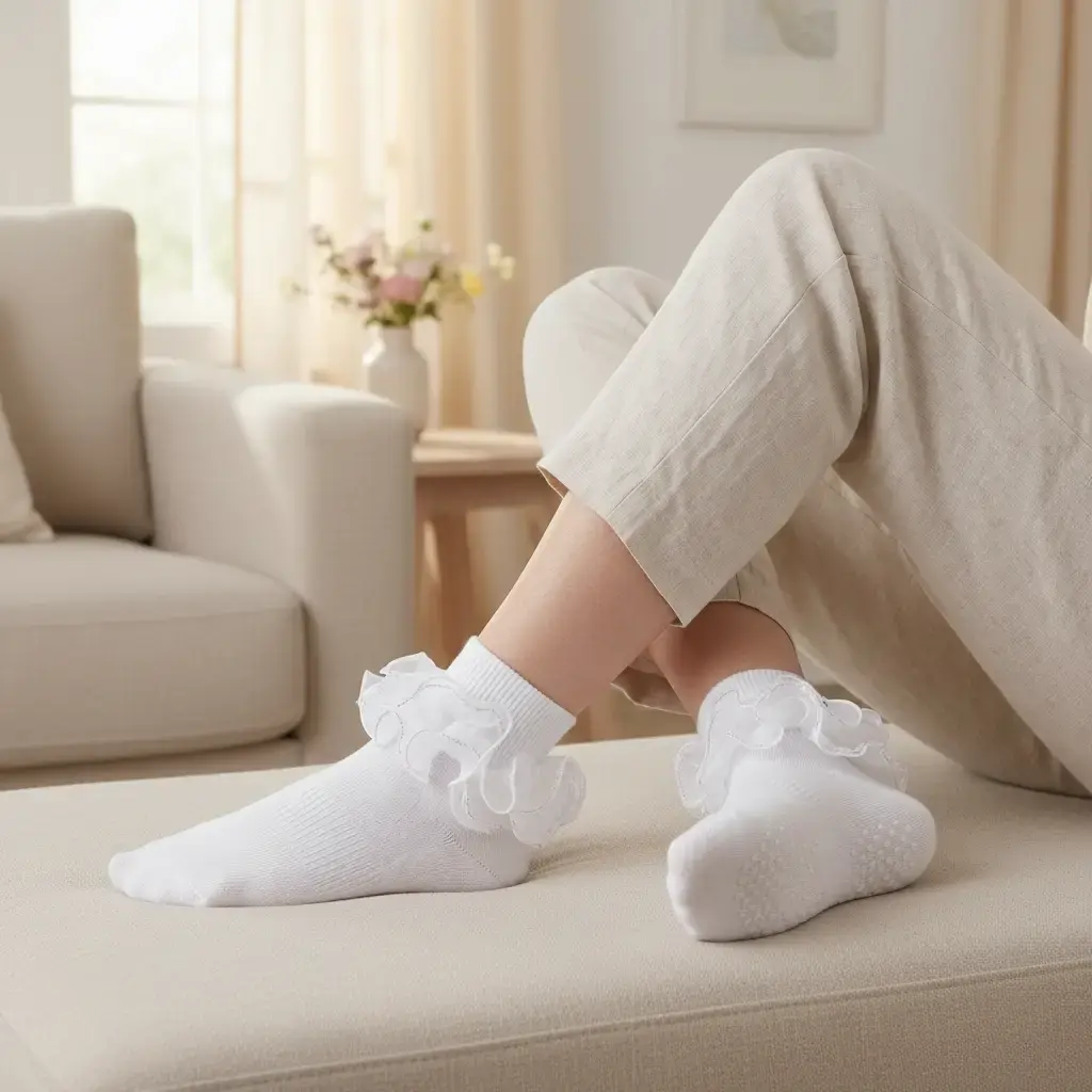 Women's Teenager Fold-Cuff Ruffle Dress Socks Colored Soft 2