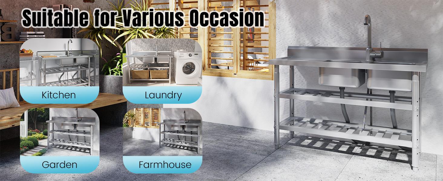 AECOJOY Stainless Steel Utility Sink Freestanding Outdoor Sink Station with Hose Hookup Small Tub for Garage Laundry Kitchen Farmhouse Practical Solution Organized Durability Compact Design AECOJOY Stainless Steel Utility Sink Freestanding Outdoor Sink Station with Hose Hookup Small Tub for Garage Laundry Kitchen Farmhouse Practical Solution Organized Durability Compact Design