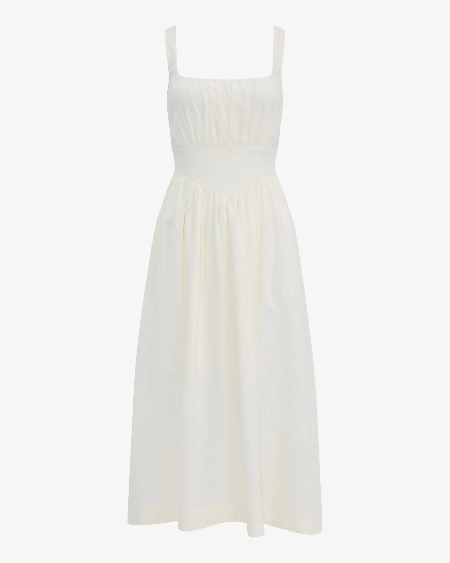 knee length dresses for ladies Belle Midi Dress Daisy White Linen Daisy White / 4 main image 0