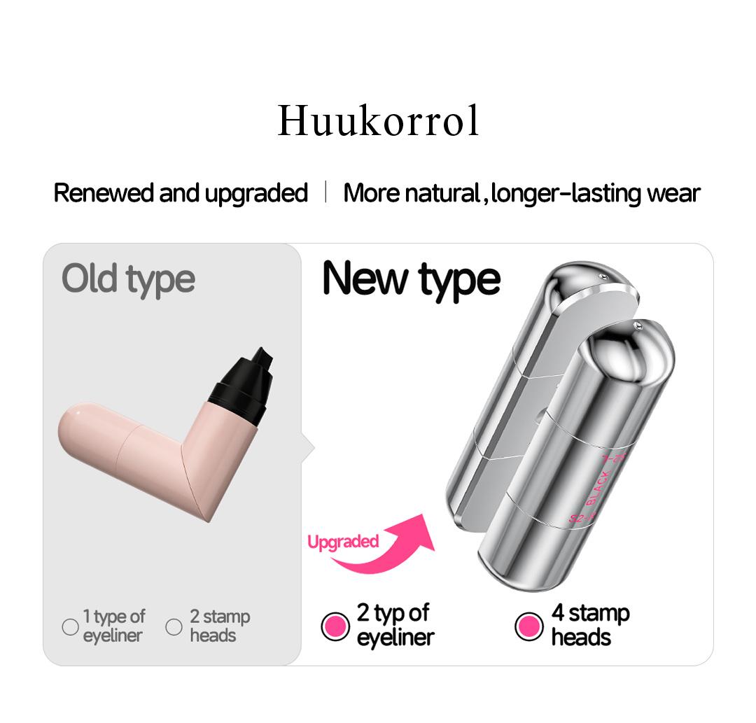 Huukorrol Capsule Grande 2-in-1 Eyeliner Stamp Pen 4-Head Design Quick-Dry Long-Lasting Smudge-Proof for Cat Eye Sharp Winged Lines All-Day Wear