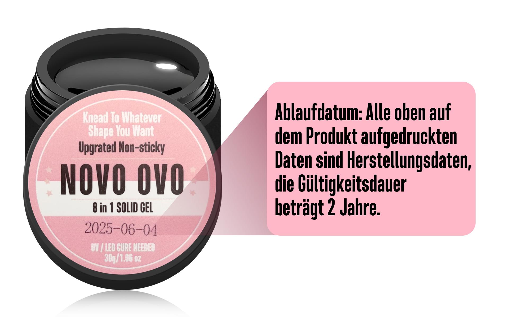 NOVO OVO Non-sticky Solid UV Nail Gel Glue for Press on Nails and Soft Gel x False Nail Tips 8 in 1,Strong & Long Lasting, 3D Gel for Acrylic Sculpture & Decoration Knee with Hand, 30g