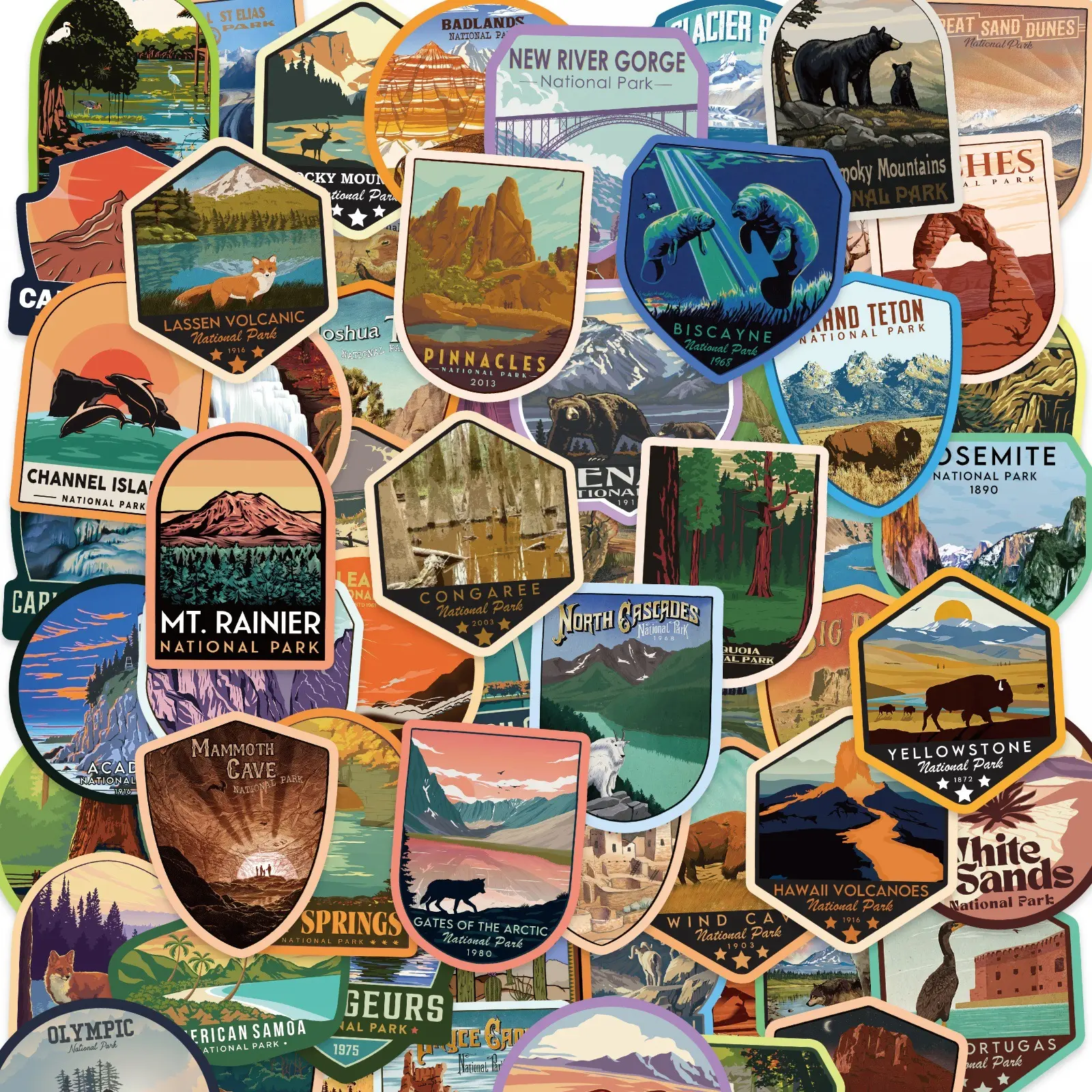 ROTUNOE 63-Pack Waterproof Vinyl US National Parks Stickers - Decal, Floating, Moisture Resistant, Nature Inspired Phone Stickers for Cellphone, Laptop, Water Bottle (Adventure Lover Hiking Gift), Decal Phone Stickers,back to school,back to school haul