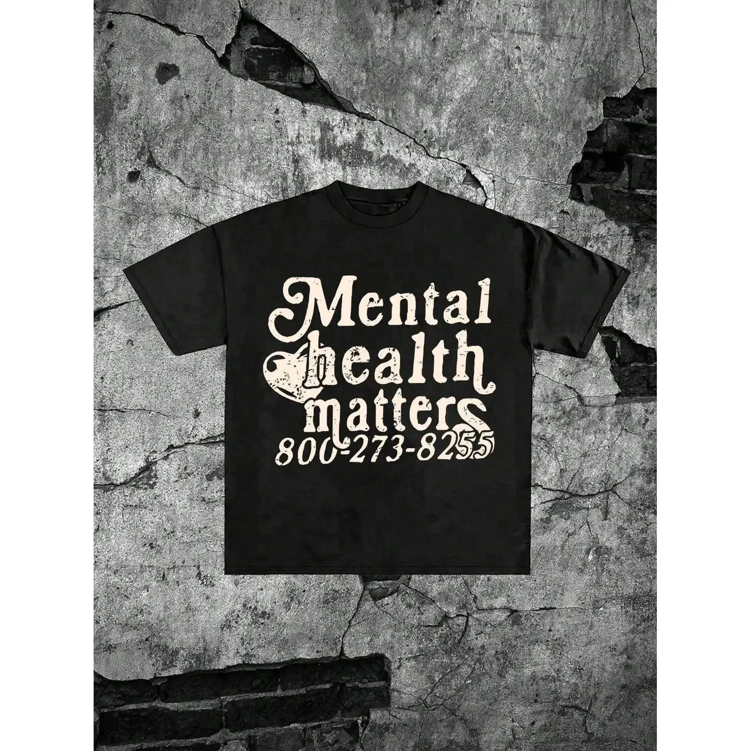 Unisex "Mental Health Matters" Vintage Graphic T-Shirt Mental Health Crisis Hotline 800-273-8255 Design Oversized Soft Cotton Short Sleeve Crew Neck Top Casual Streetwear Tee For Mental Health Advocacy & Self Care Lovers