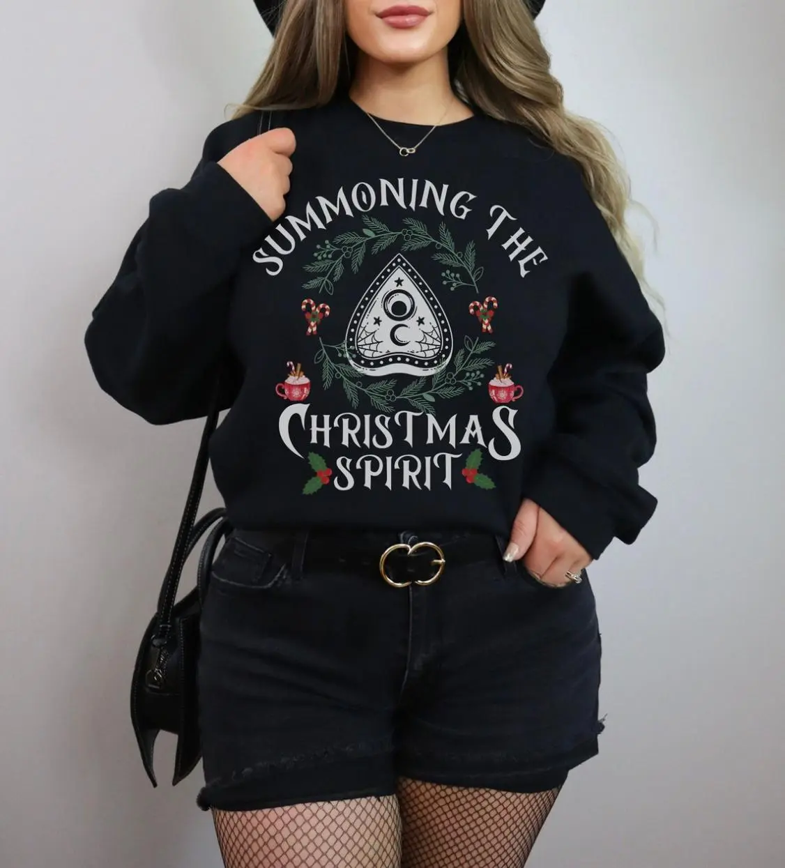 Funny Creepmus Summoning the Christmas Spirit Sweatshirt, Gothic X-Mas Witchy Clothing, Goth Christmas Hoodie