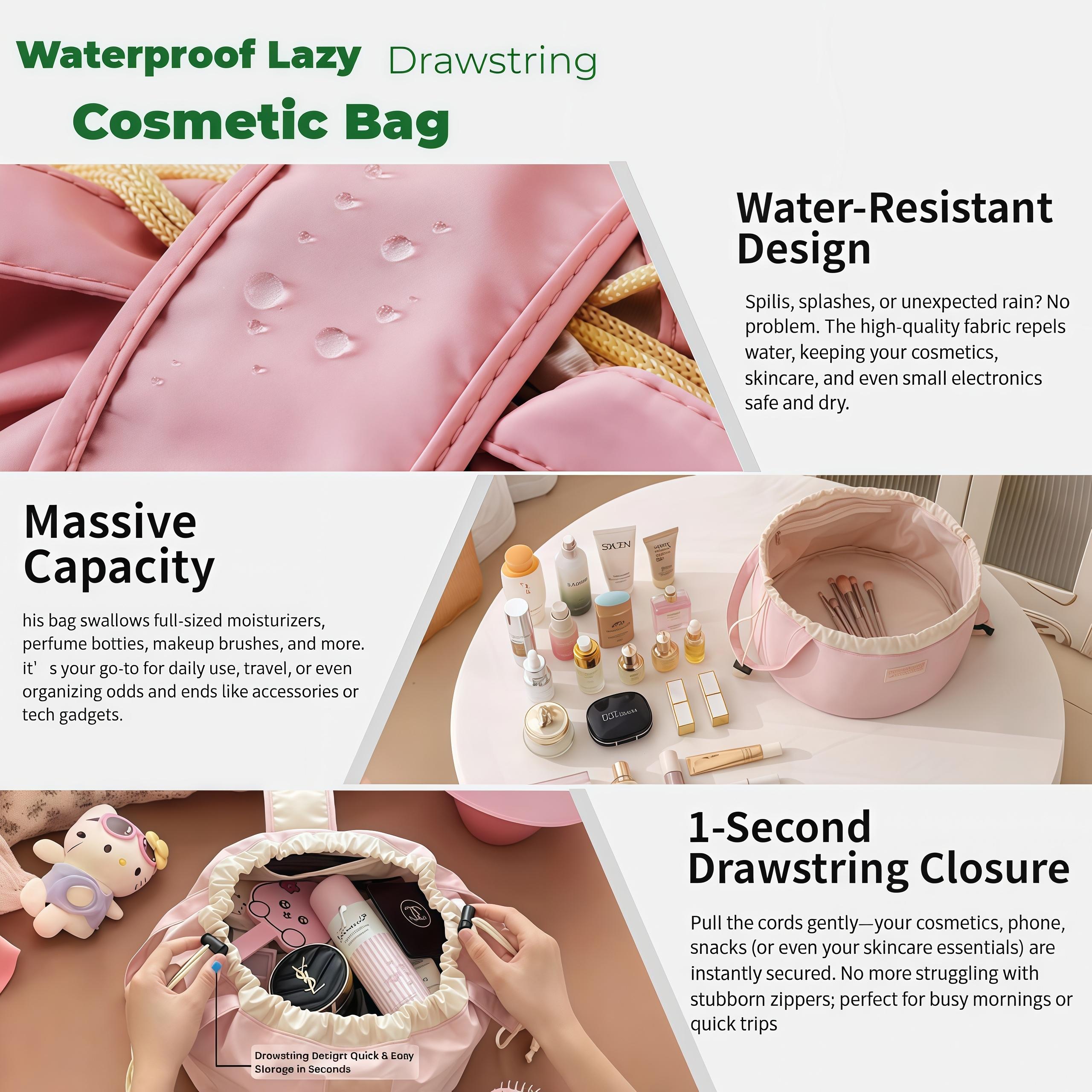 All in One Lazy Drawstring Waterproof Drawstring Makeup Bag with Large Capacity for Girls and Women Ideal for Home Business Trips Travel Organized Storage Hub Compact Design Stylish Durable drawstring purse.Christmas gift clear cosmetic everyday makeup
