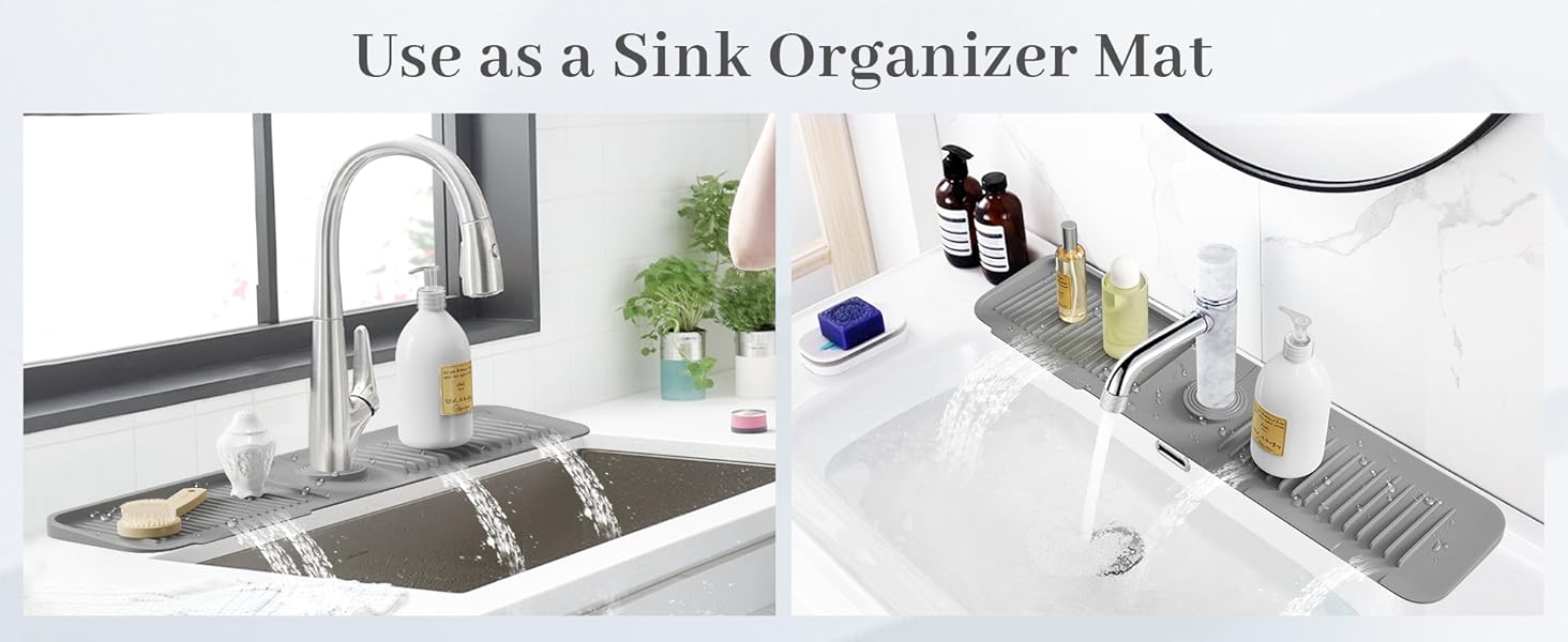 CityDry-Kitchen Sink Faucet Mat, Silicone Folding Splash Guard, Draining Mat with Button Lock, Sink Faucet Protector, Sink Accessories for Kitchen