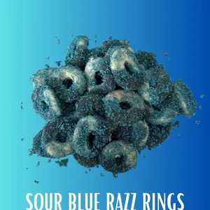 Sour Blue Razz Rings 8oz - Tangy Blue Raspberry Flavor Gummy Rings for Sweet Snacking