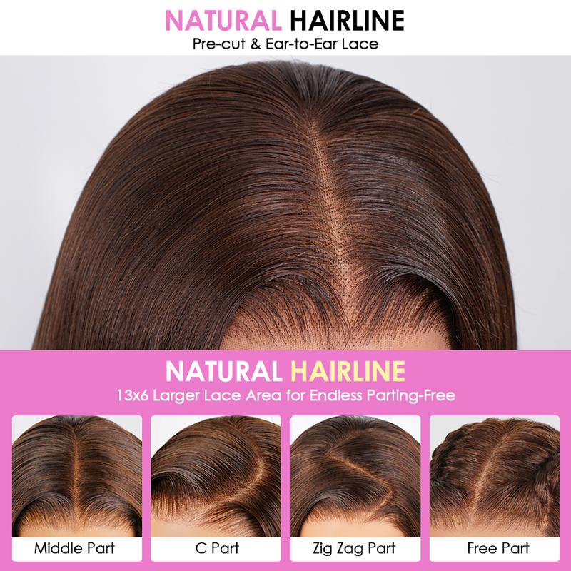 Pizazz Hair #4 Chocolate Brown Straight Glueless Wigs 13x6 HD Transparent Lace Frontal Wigs Human Hair Pre Plucked Natural HairLine With Drawstring