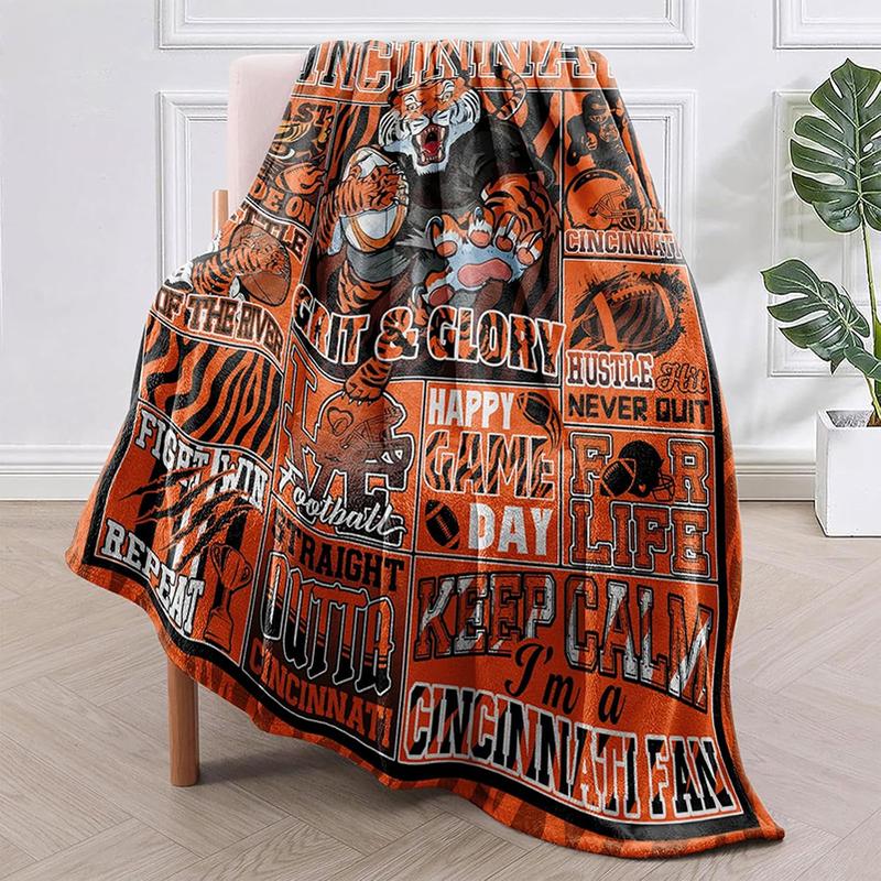Cincinnati Themed Fleece Throw Blanket, Suitable for Sofa Bed, Office, Four Seasons Warm Plush Blanket, Home Decor Football Team Fan Gift Blanket