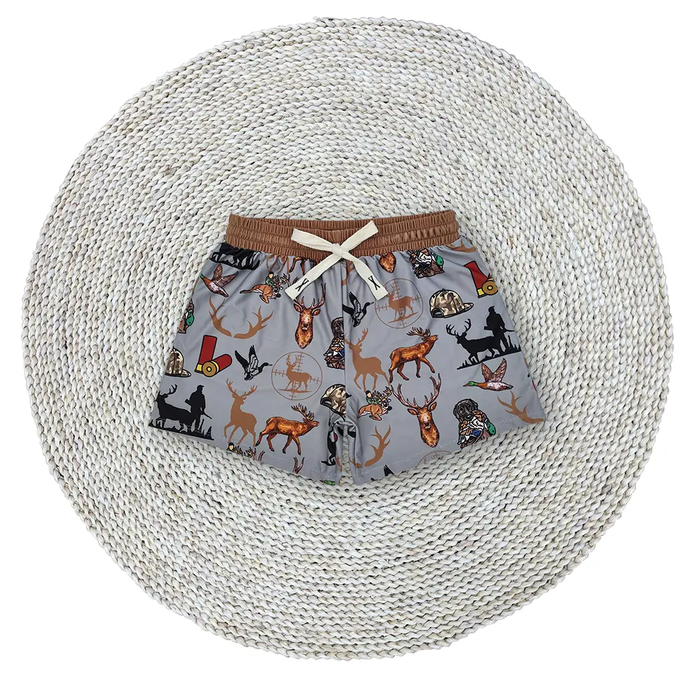 Baby Boys Brown Hunting Season Deer Duck Pattern Quick Try Beach Board Summer Swim Trunks Swimwear Shorts Bottom