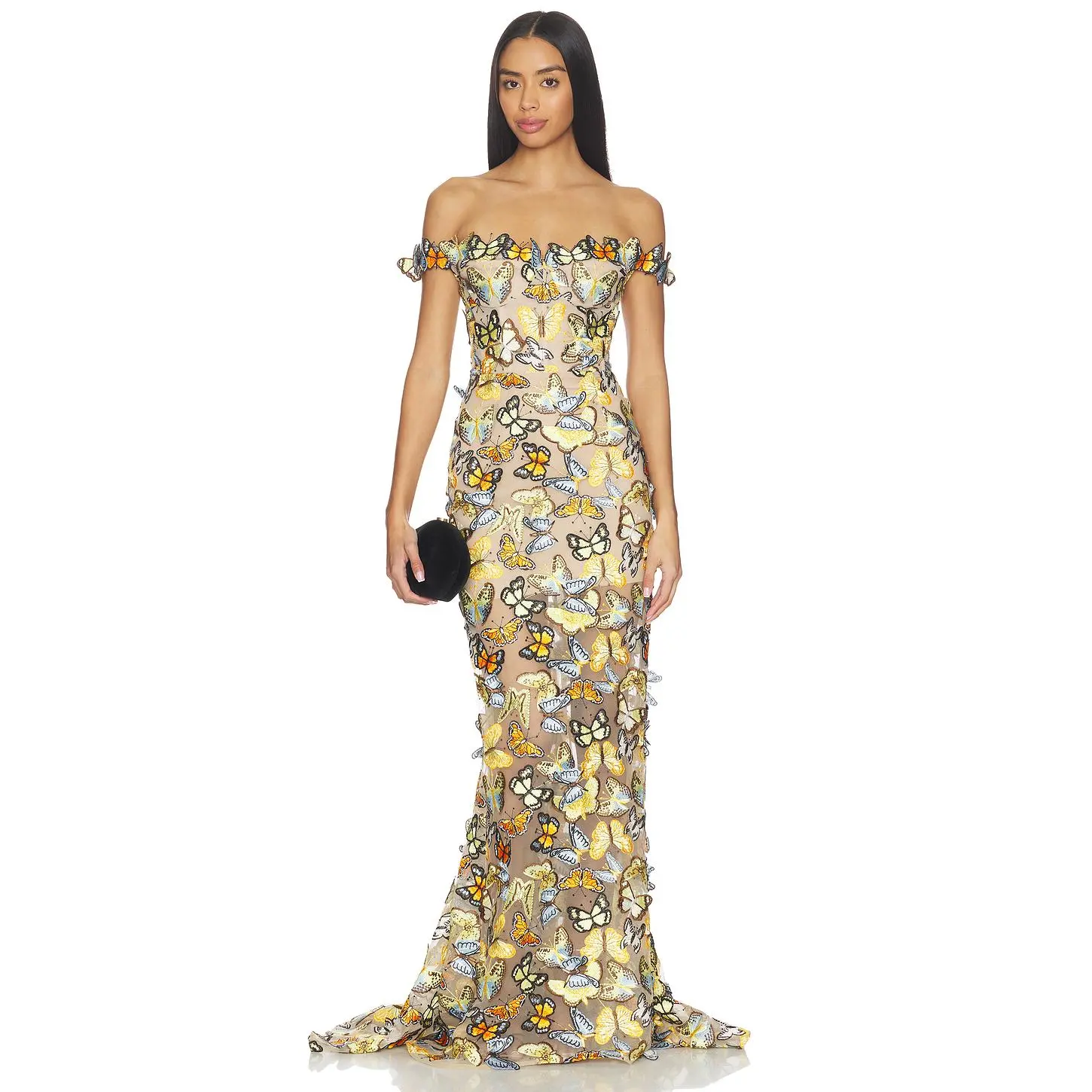 Bronx and Banco Bella Butterfly Jasmine Off The Shoulder Gown in Multi