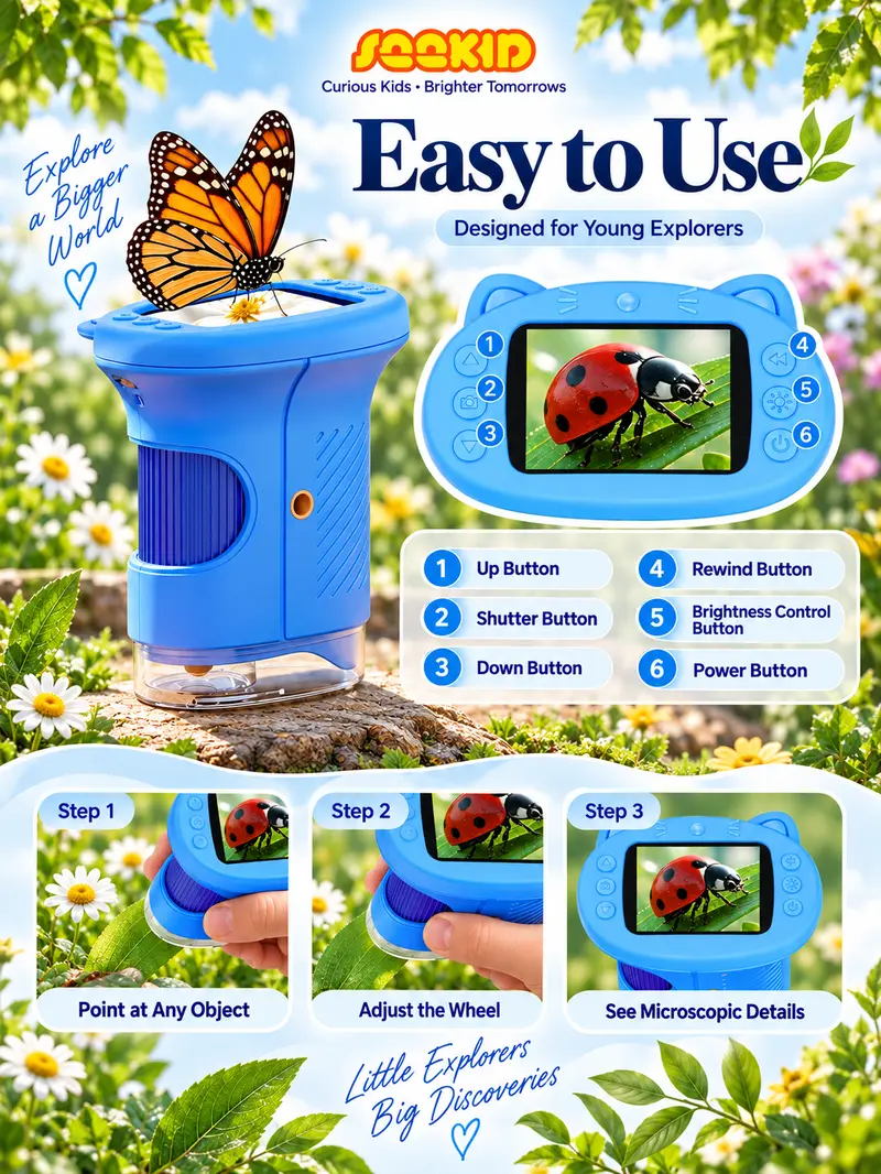 【2027 Upgrade】SEEKID 1000X Handheld Microscope for Kids with 4K 2.0